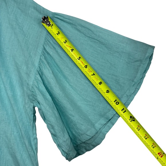 Match Point Turquoise 100% Linen Bell Sleeve‎ Round Neck Top Sz XL Made USA - Picture 10 of 11